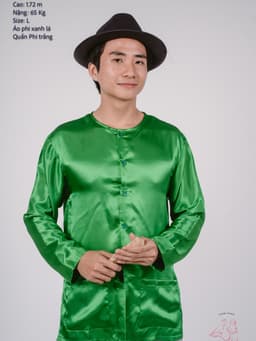 Bộ áo bà ba nam phối áo phi xanh lá + Quần phi trắng - Có bộ bà ba Bigsize 1
