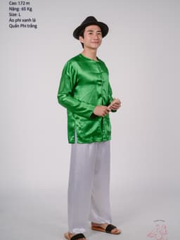 Bộ áo bà ba nam phối áo phi xanh lá + Quần phi trắng - Có bộ bà ba Bigsize 3