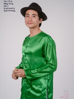 Bộ áo bà ba nam phối áo phi xanh lá + Quần phi trắng - Có bộ bà ba Bigsize 2