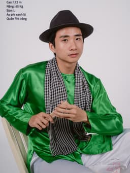 Bộ áo bà ba nam phối áo phi xanh lá + Quần phi trắng - Có bộ bà ba Bigsize 6