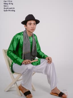Bộ áo bà ba nam phối áo phi xanh lá + Quần phi trắng - Có bộ bà ba Bigsize 7