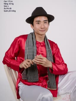 Bộ áo bà ba nam phối áo phi đỏ + Quần phi trắng - Có bộ bà ba Bigsize 2