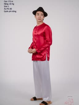 Bộ áo bà ba nam phối áo phi đỏ + Quần phi trắng - Có bộ bà ba Bigsize 3