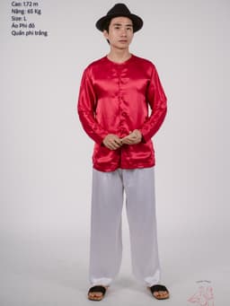 Bộ áo bà ba nam phối áo phi đỏ + Quần phi trắng - Có bộ bà ba Bigsize 4