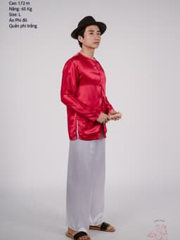 Bộ áo bà ba nam phối áo phi đỏ + Quần phi trắng - Có bộ bà ba Bigsize 5