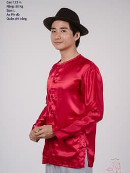 Bộ áo bà ba nam phối áo phi đỏ + Quần phi trắng - Có bộ bà ba Bigsize 6