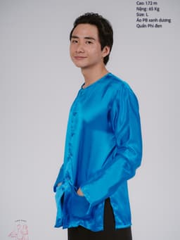 Bộ áo bà ba nam phối áo phi xanh dương + Quần phi đen - Có bộ bà ba Bigsize 4