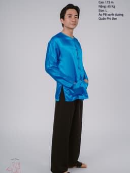 Bộ áo bà ba nam phối áo phi xanh dương + Quần phi đen - Có bộ bà ba Bigsize 5