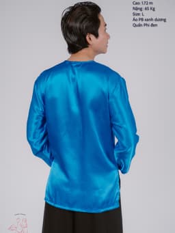 Bộ áo bà ba nam phối áo phi xanh dương + Quần phi đen - Có bộ bà ba Bigsize 6