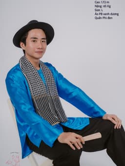 Bộ áo bà ba nam phối áo phi xanh dương + Quần phi đen - Có bộ bà ba Bigsize 2