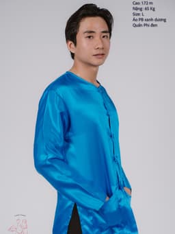 Bộ áo bà ba nam phối áo phi xanh dương + Quần phi đen - Có bộ bà ba Bigsize 3