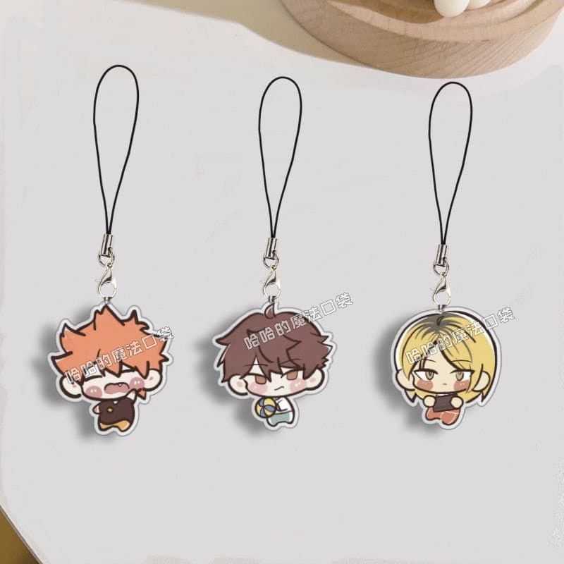 (mua 1 tặng 1) Móc dây treo điện thoại HAIKYUU! ver MÁ ĐỎ in hình chibi mica trong acrylic móc khóa anime bóng chuyền