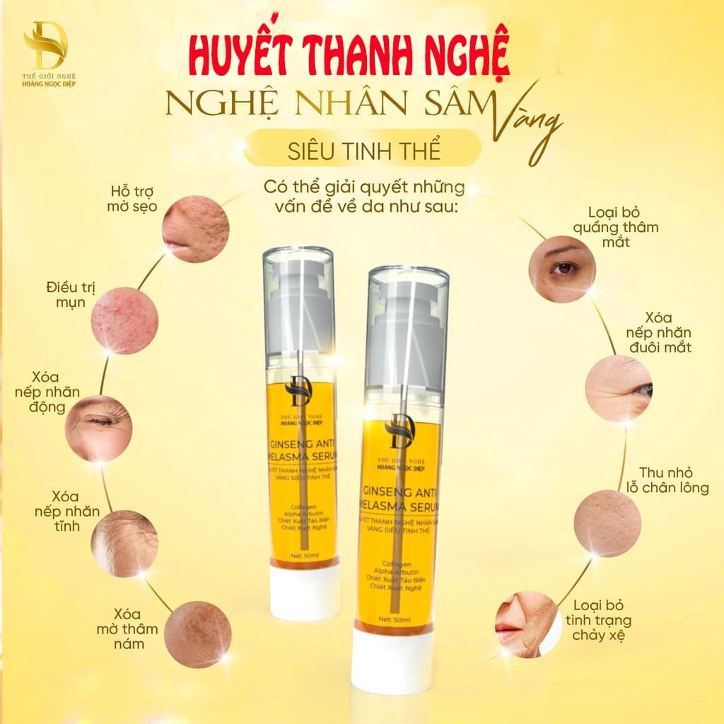 Huyết Thanh Nghệ Dưỡng Trắng Da, Làm Mờ Thâm Nám,Tái tạo collagen tăng độ đàn hồi da- Hoàng Ngọc Diệp