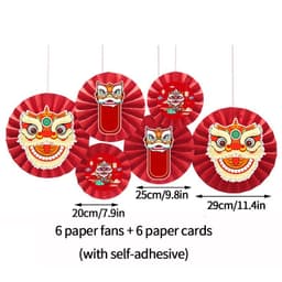 Bộ 6 Quạt Giấy Hoa Mai. Bộ 6 Quạt Giấy Hình Lân. quạt giấy đầu lân trang trí tết, cưới hỏi, decor phòng 7