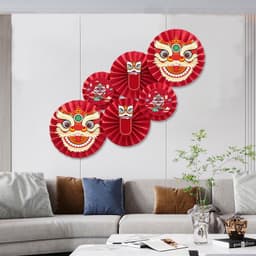 Bộ 6 Quạt Giấy Hoa Mai. Bộ 6 Quạt Giấy Hình Lân. quạt giấy đầu lân trang trí tết, cưới hỏi, decor phòng 8
