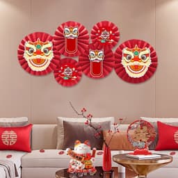 Bộ 6 Quạt Giấy Hoa Mai. Bộ 6 Quạt Giấy Hình Lân. quạt giấy đầu lân trang trí tết, cưới hỏi, decor phòng 9