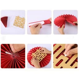Bộ 6 Quạt Giấy Hoa Mai. Bộ 6 Quạt Giấy Hình Lân. quạt giấy đầu lân trang trí tết, cưới hỏi, decor phòng 6