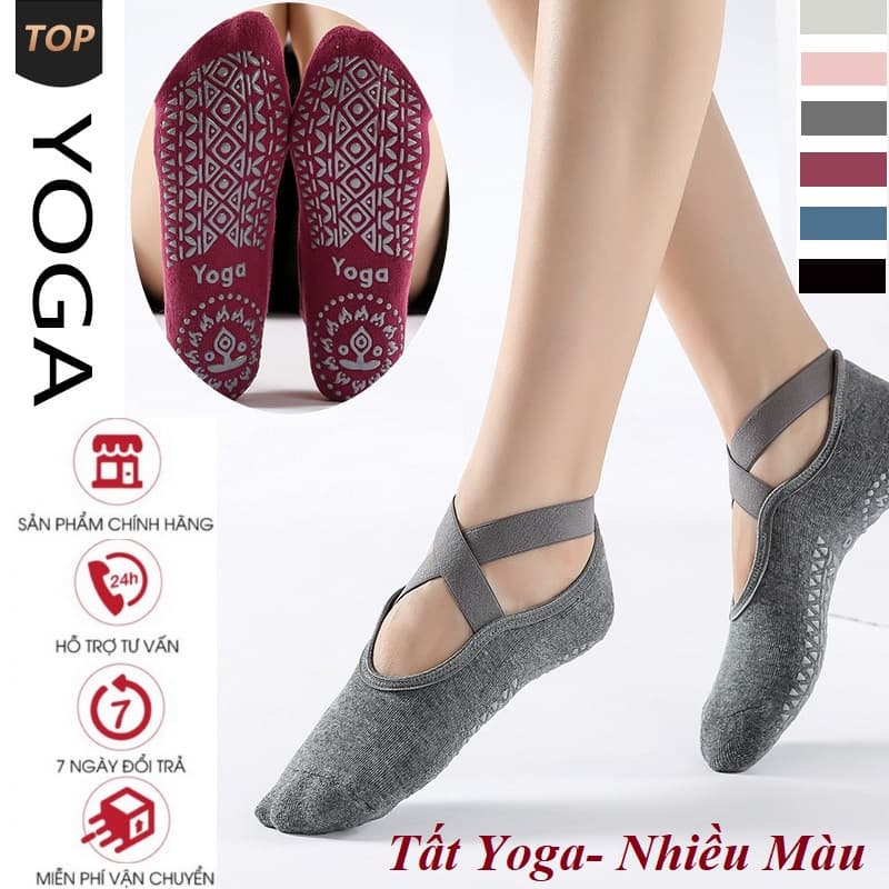 Tất - Vớ Tập Yoga ,barre , pilates gắn hạt silicon Massage chống trơn trượt quai chéo kín ngón (Giá 1 đôi )
