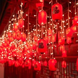 Dây led Đèn Lồng hoạ tiết chữ PHÚC dài 5M 16 bóng phi 8CM - có nối phong cách trung hoa 7
