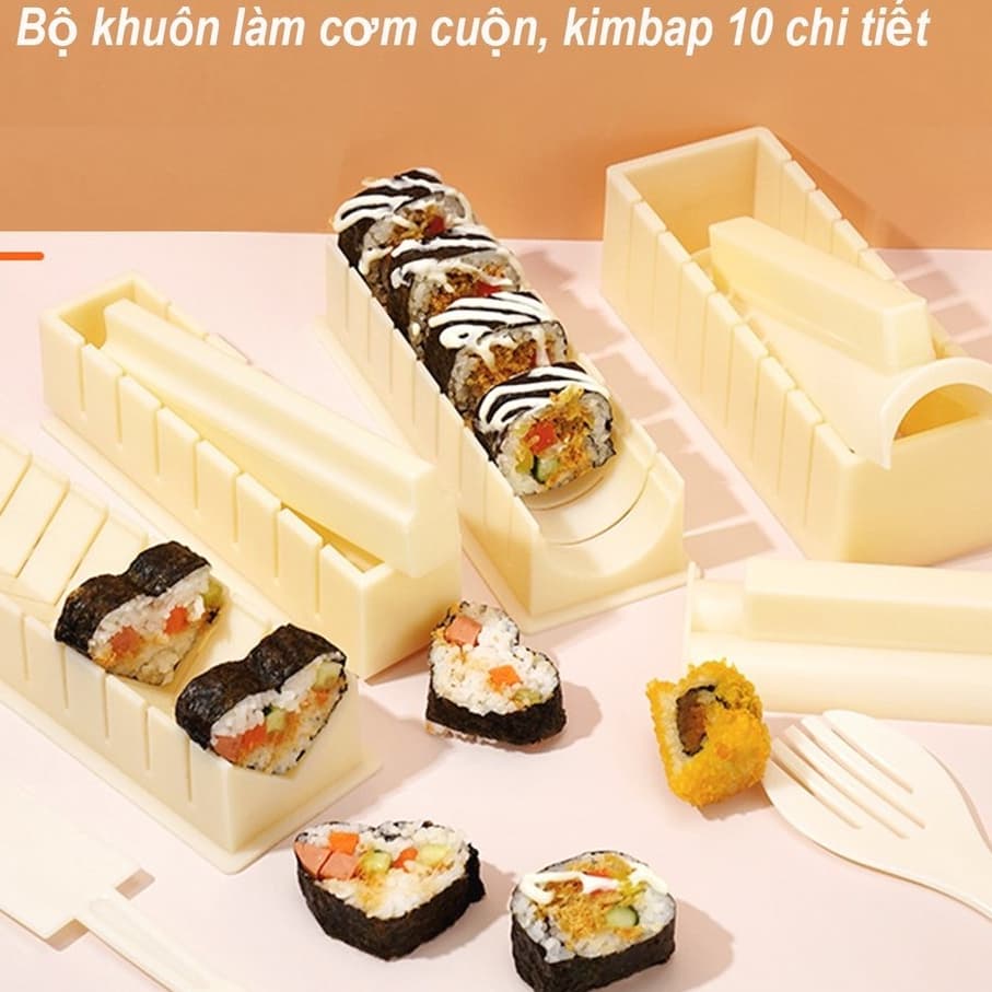 Bộ Khuôn Làm Sushi, Cơm Cuộn ,Kimbap 10 Món Chất Liệu Nhựa PP Thực Phẩm An Toàn, Dụng cụ làm Sushi