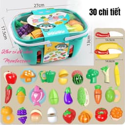 ( Kèm Giỏ) Đồ Chơi Cho Trẻ Em Dụng Cụ Cắt Lát Rau Củ Quả 30 chi tiết Đồ Chơi Nhà Bếp Đồ Chơi Tương Tác Cha Mẹ Trẻ Em Bé 3