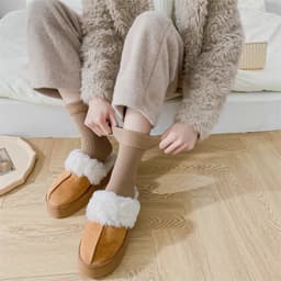 Set 5 Đôi Tất Vớ Cotton Lót Lông Nỉ Giữ Nhiệt Cao Cổ Siêu Ấm Màu Pastel Cho Nữ tcc8 5