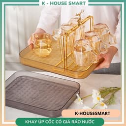 Khay úp cốc ,khay nhựa để bộ bình cốc có ngăn ráo nước kèm giá úp cốc đầu hươu 3