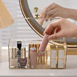 Hộp Đựng Bông Tẩy Trang, Hộp Đựng Phụ Kiện, Tăm Bông Có Chia Ngăn, Nắp Đậy Chống Bụi R006 5