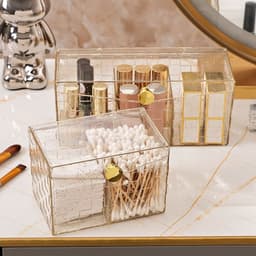 Hộp Đựng Bông Tẩy Trang, Hộp Đựng Phụ Kiện, Tăm Bông Có Chia Ngăn, Nắp Đậy Chống Bụi R006 6