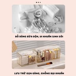 Hộp Đựng Bông Tẩy Trang, Hộp Đựng Phụ Kiện, Tăm Bông Có Chia Ngăn, Nắp Đậy Chống Bụi R006 4