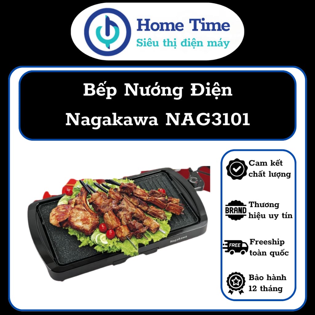 Bếp nướng điện Nagakawa NAG3101 - Công suất 1650W - 5 mức điều chỉnh nhiệt độ linh hoạt - Hàng Chính Hãng