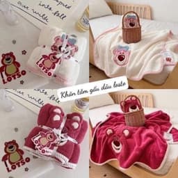 SÉT KHĂN MẶT + KHĂN TẮM GẤU LOTSO DÂU TÂY DISNEY XINH ƠI LÀ XINH 9