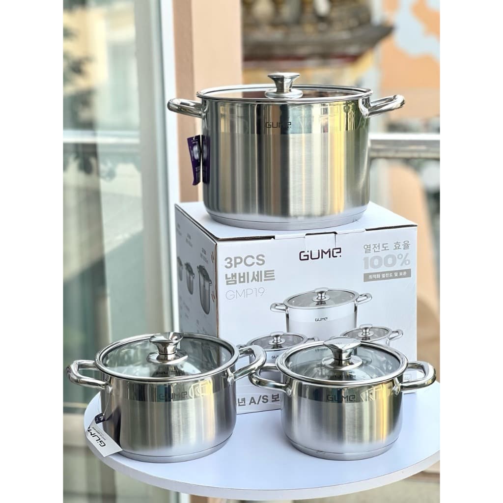 Bộ nồi inox bộ nồi 3 món Gume GMP19 size 18 20 28cm đáy từ cao cấp đáy 5 lớp bảo hành 5 năm
