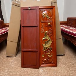 Tranh gỗ hương treo tường Lý Ngư Vọng Nguyệt 3