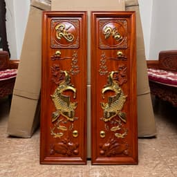 Tranh gỗ hương treo tường Lý Ngư Vọng Nguyệt 1
