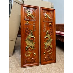 Tranh gỗ hương treo tường Lý Ngư Vọng Nguyệt 4
