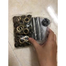 Bộ đục khuy bạt 3 MÓN (TÁN CUỐN)+100 khoen mắt cáo(sắt, màu ngẫu nhiên) Dụng cụ đóng khoen bạt,túi giấy (không đóng vải) 5