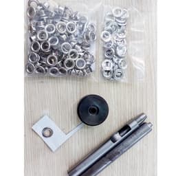 Bộ đục khuy bạt 3 MÓN (TÁN CUỐN)+100 khoen mắt cáo(sắt, màu ngẫu nhiên) Dụng cụ đóng khoen bạt,túi giấy (không đóng vải) 3