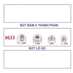 Dụng cụ đóng nút bóp (nút lò xo) Mã nút 633 Size 12mm (nút bấm 4 thành phần) gồm 2 cây tán 2