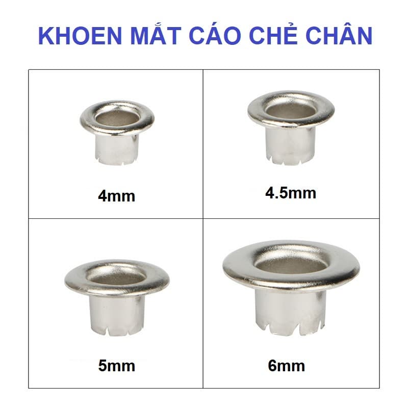 Khoen ore mắt cáo CHẺ CHÂN bằng SẮT Size 4mm,4.5mm,5mm,6mm Dùng cho kìm bấm bạt,túi giấy Túi 100 cái Không Có long đền