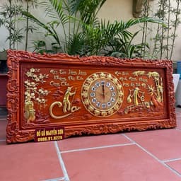 Tranh đồng hồ treo tường gỗ hương 7