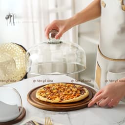Khay gỗ tròn màu nâu tối đựng bánh kem, đế bánh pizza, dĩa gỗ tròn đựng đồ ăn chụp ảnh sản phẩm decor GIBA 6