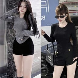 Áo Thun ĐÍnh Đá Tay Dài Bigsize LIMO Áo Thun Nữ Form Ôm Body Đẹp Dễ Thương Áo Thun Kim Tuyến Đá Đẹp Dễ Thương MS009 5