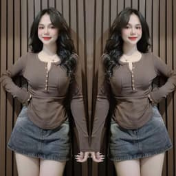Áo Thun Nữ Bigsize 45-85kg Tay Dài Có Nút Ôm Body Trễ Vai Dễ Thương Babytee LIMO MS010 4