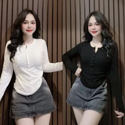 Áo Thun Nữ Bigsize 45-85kg Tay Dài Có Nút Ôm Body Trễ Vai Dễ Thương Babytee LIMO MS010 6