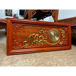 Tranh đồng hồ treo tường chữ nhẫn gỗ hương kích thước 48*108cm 3