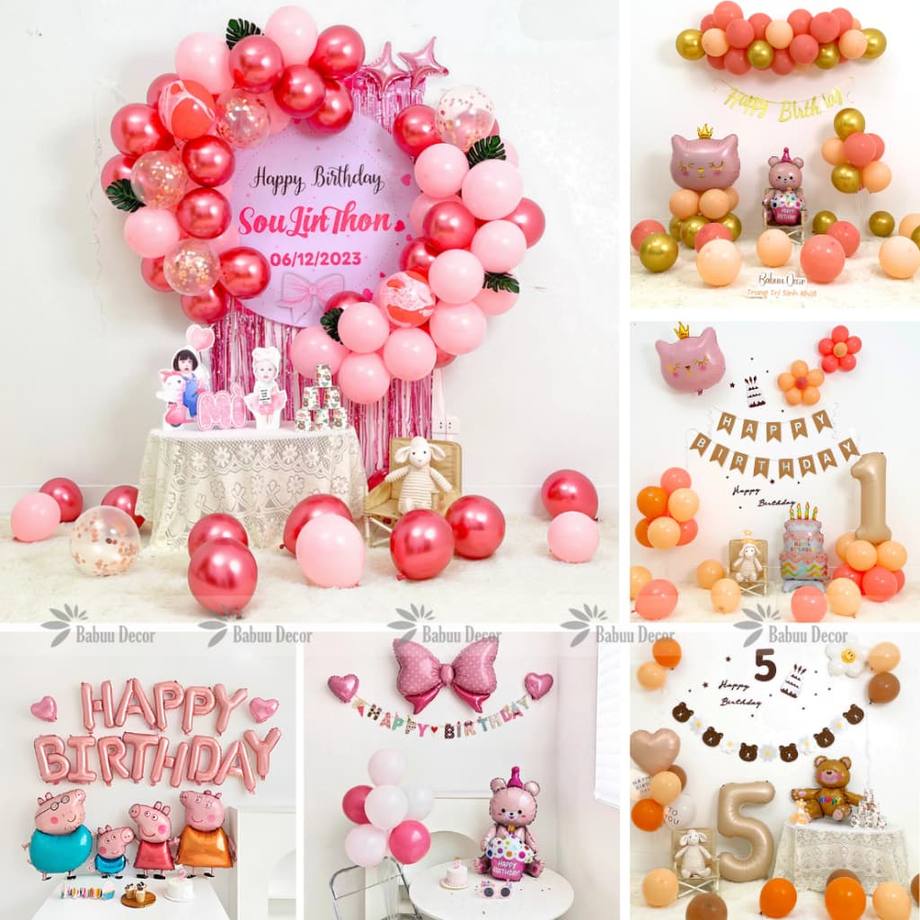 Set bóng trang trí sinh nhật thôi nôi cho bé gái