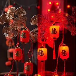 Dây led Đèn Lồng hoạ tiết chữ PHÚC dài 5M 16 bóng phi 8CM - có nối phong cách trung hoa 2