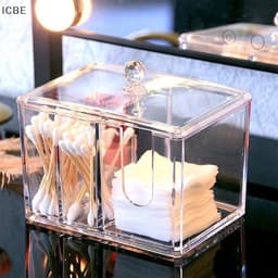 Hộp Đựng Bông Tẩy Trang, Tăm Bông Chia Ngăn Chất Liệu Nhựa Trong Suốt Cao Cấp 2
