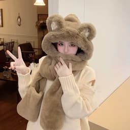 Mũ tai gấu dài 1m5 3in1 , Kèm khăn choàng cổ & găng tay lông cừu ấm áp 7
